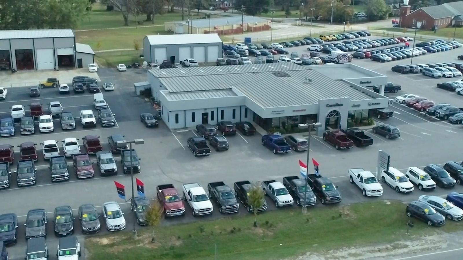 Aerial view of the Mason Automotive Group dealerships on US-1 in Lugoff, South Carolina