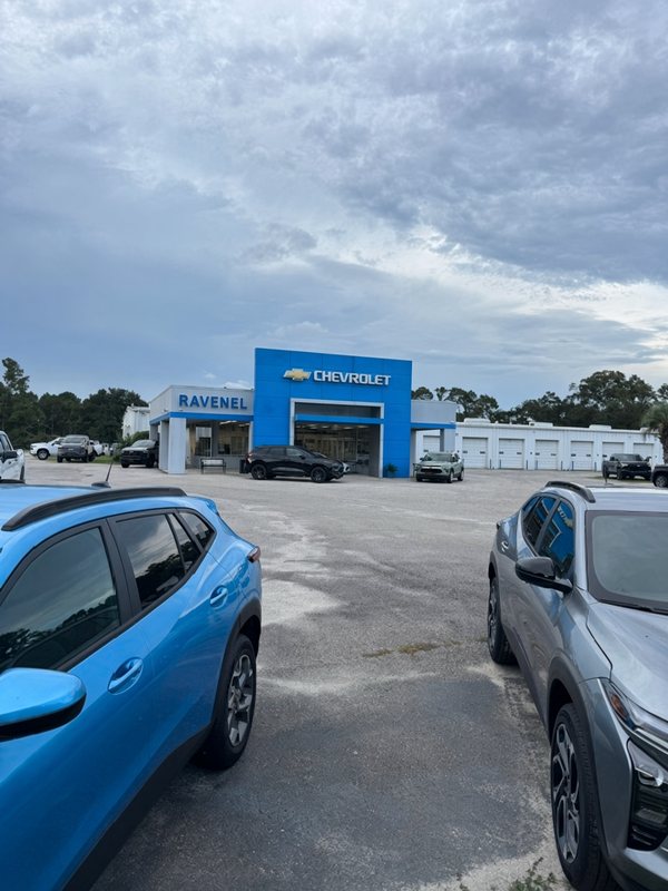 Ravenel Chevrolet dealership building on Savannah Highway in Ravenel, SC, with the Chevrolet bowtie and Ravenel lettering on the facade